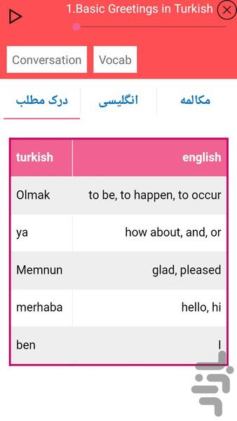 مکالمه زبان ترکی استانبولی مقدماتی - عکس برنامه موبایلی اندروید