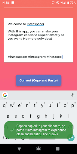 instaspacer - adding line-breaks to Instagram - Image screenshot of android app