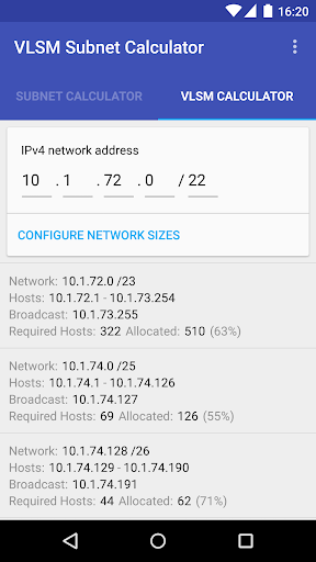 VLSM / CIDR Subnet Calculator - عکس برنامه موبایلی اندروید