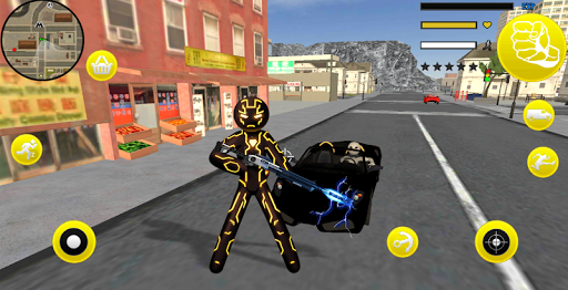 Amazing Neon Iron Stickman Rope Hero Gangstar City - Gameplay image of android game