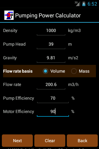 Pumping power calculator Lite - عکس برنامه موبایلی اندروید