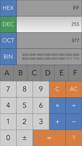 Hex,Dec,Oct,Bin(Dev Calc) - عکس برنامه موبایلی اندروید