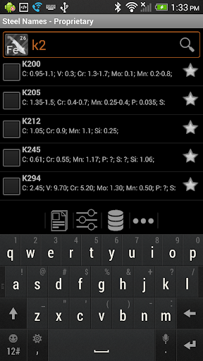 Knife Steel Composition Chart - Image screenshot of android app